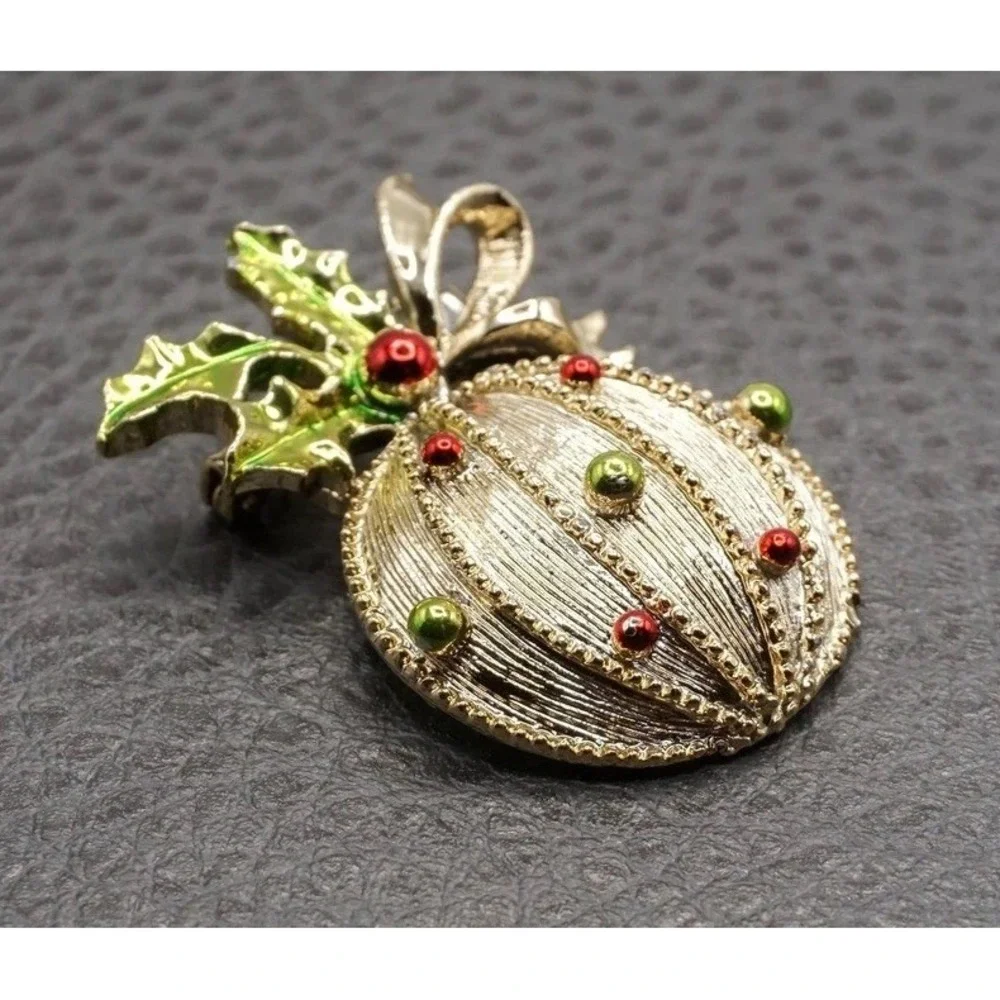 Vintage To Mod Christmas Holiday Enamel Brooch Pin Lot Gold Tone Rhinestone